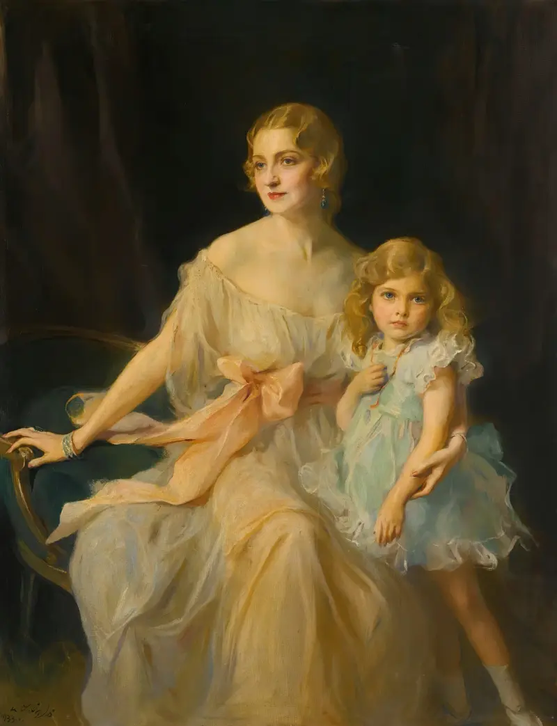 Portrait Of Mrs. Claude Leigh And Miss Virginia Leigh av Philip Alexius de László