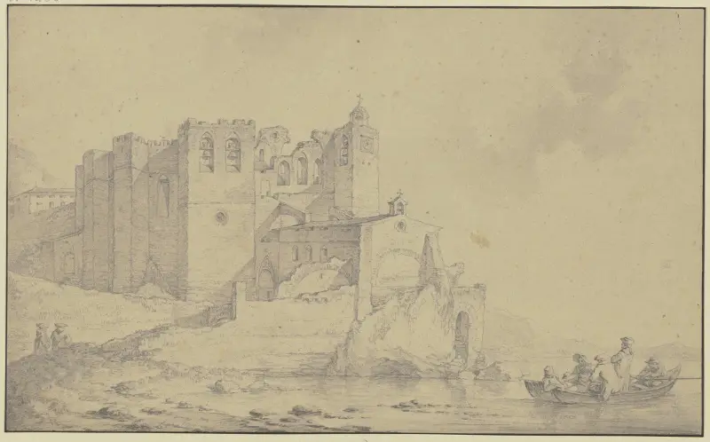 Blick auf ein altes Schloss an der Rhône von Philip James de Loutherbourg