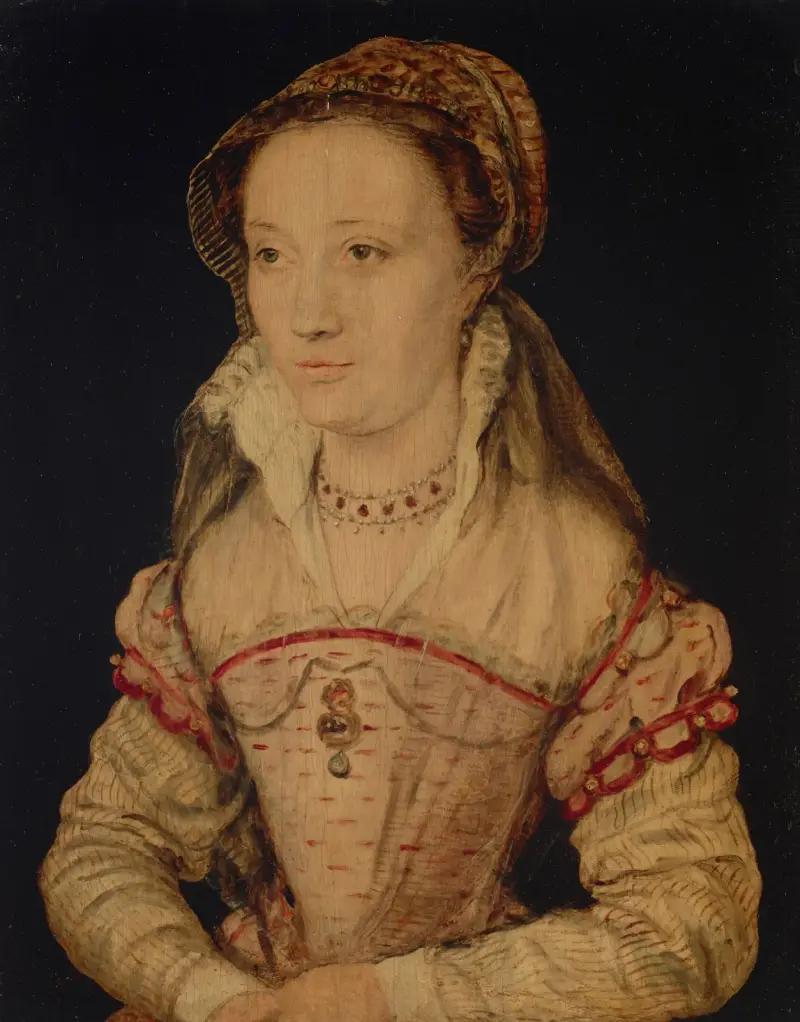 Porträtt av en dam, halvfigur, traditionellt identifierad som Marie de Lorraine av Corneille de Lyon