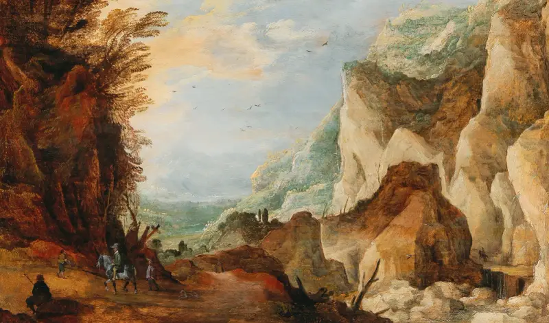 Eine Berglandschaft mit Reisenden – Nr. 2 von Joos de Momper
