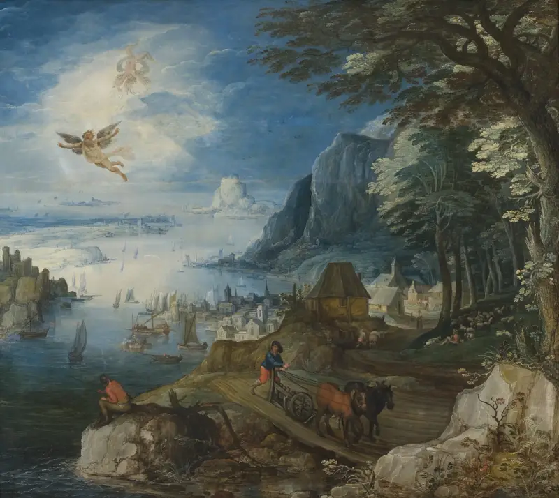 Landskap med Ikaros fall av Joos de Momper