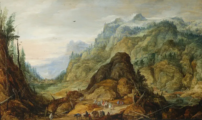 Berglandschaft mit Karawane von Joos de Momper