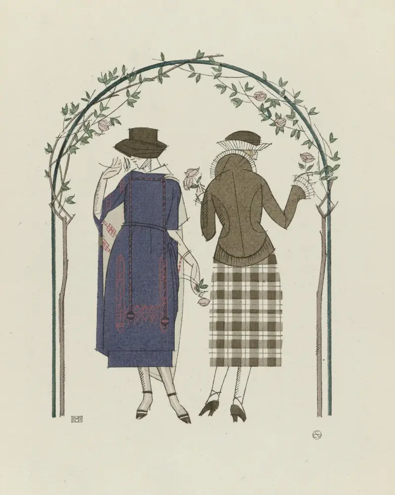 De första rosorna, dräkt och eftermiddagsklänning av Worth, 1920 – nr 2 av Bernard Boutet de Monvel