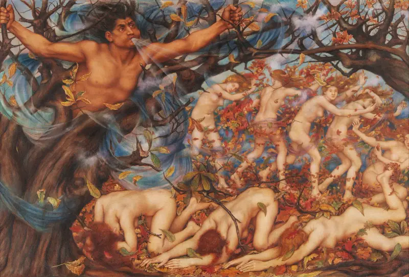 Boreas und die gefallenen Blätter von Evelyn De Morgan