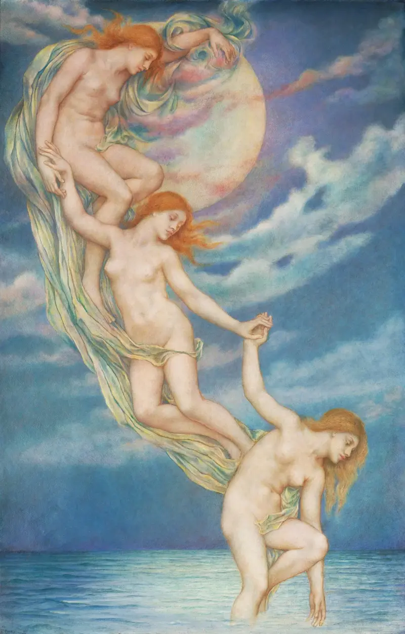 Mondstrahlen, die ins Meer tauchen von Evelyn De Morgan