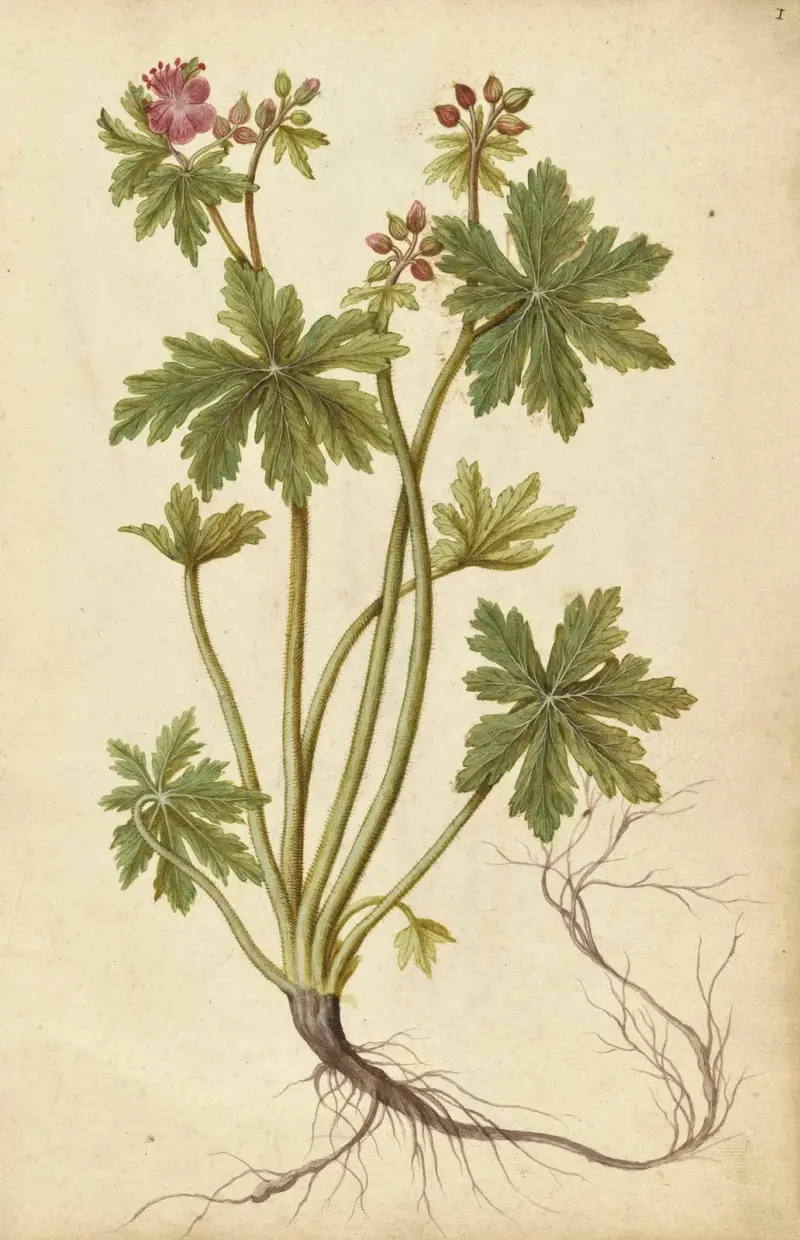 Geranium sylvaticum. Wood cranesbill, Jacques Le Moyne de Morgues