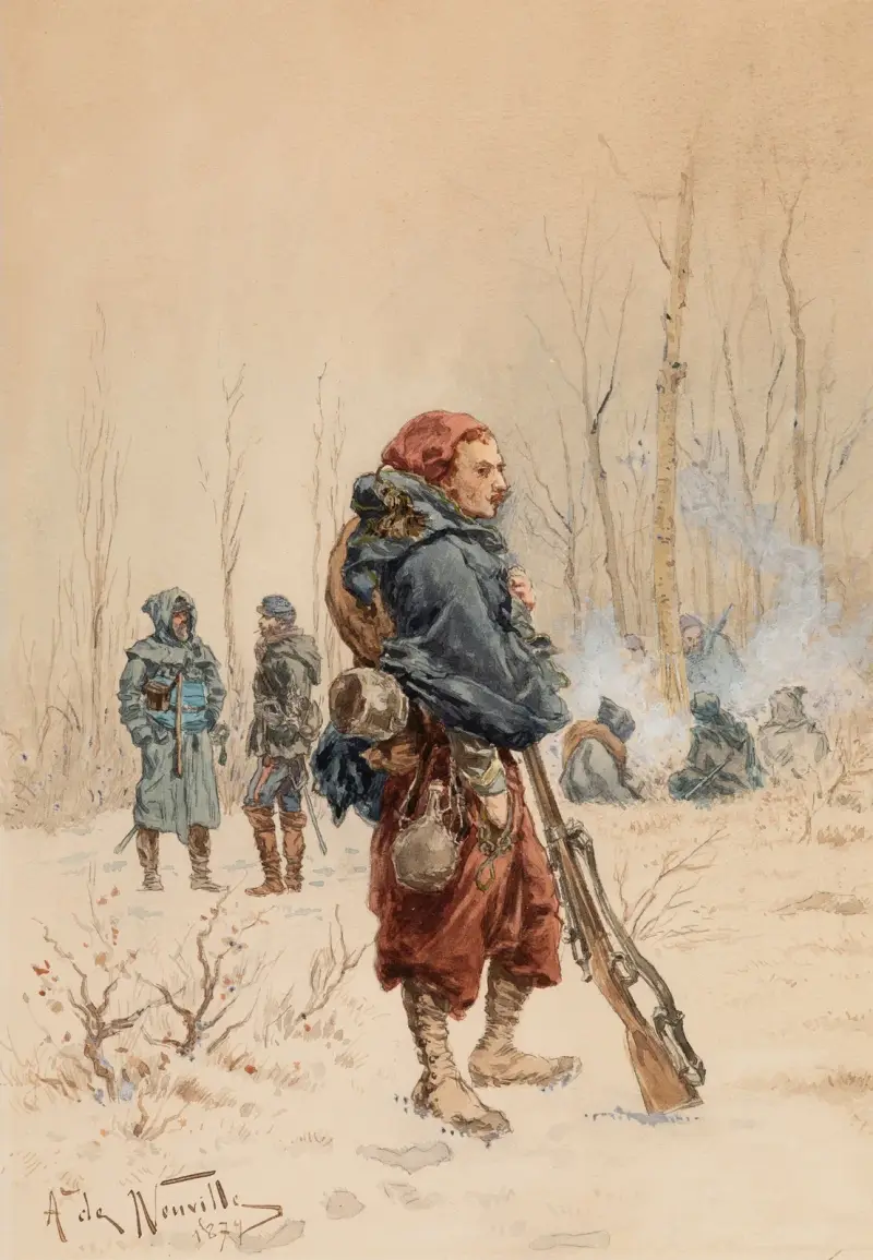 French soldiers in camp av Alphonse Marie de Neuville