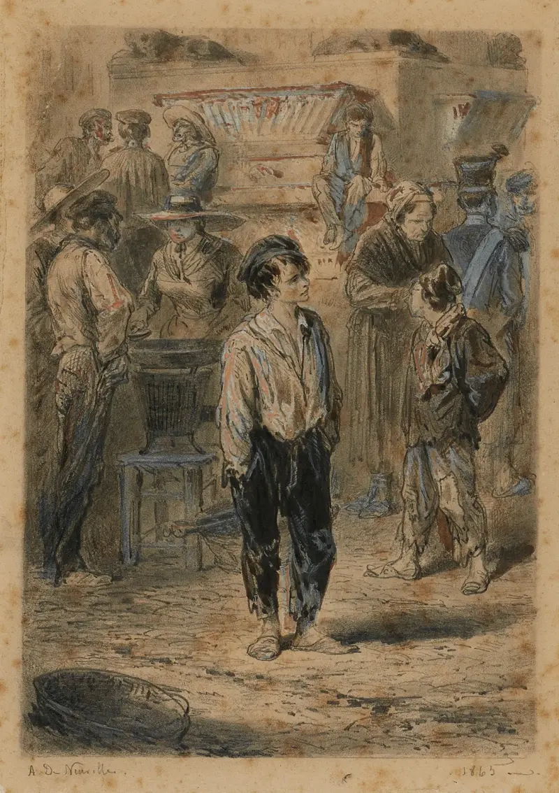 Gavroche (au marché des innocents) Le petit gavroche av Alphonse Marie de Neuville