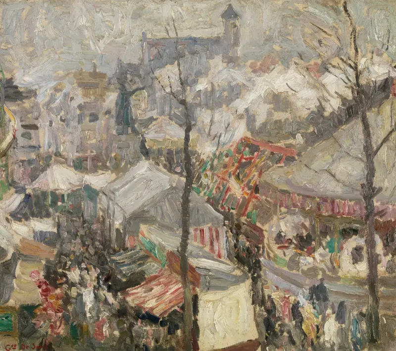 Marknad på Vrijdagmarkt i Gent av Gustave De Smet