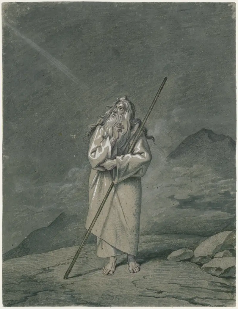 Abraham, patriarken: man med stav i öde landskap av David Humbert de Superville