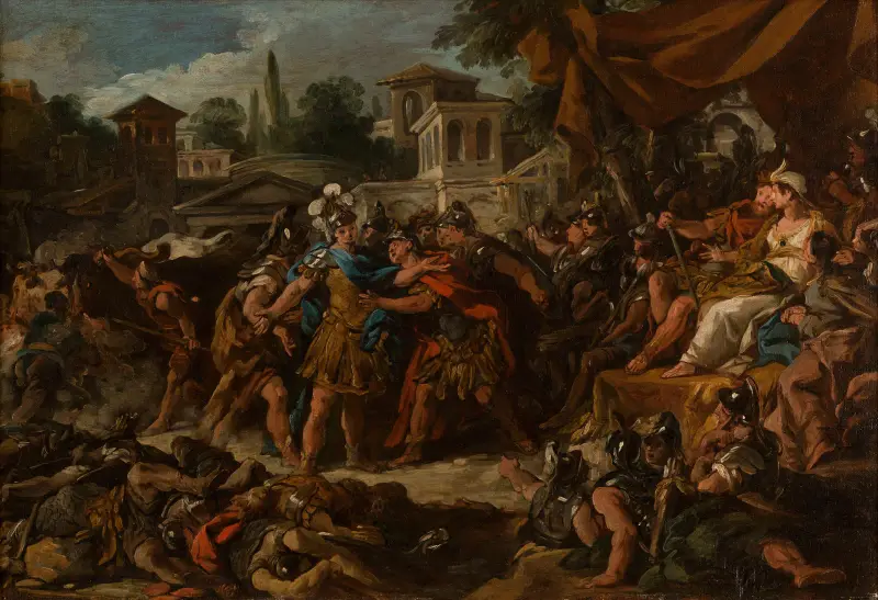 Striden mellan soldaterna födda ur ormens tänder av Jean-François de Troy