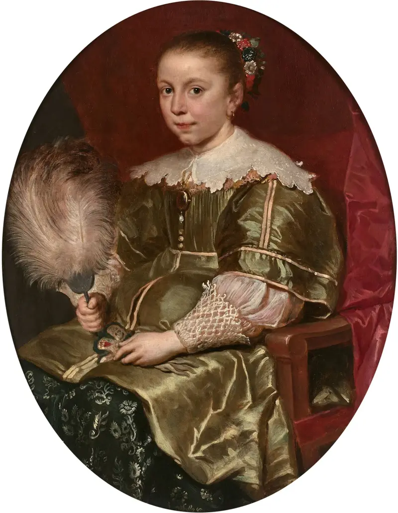 Porträtt av ung flicka med solfjäder av Cornelis de Vos
