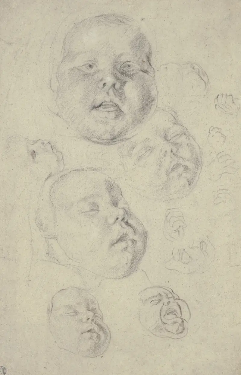 Studienblatt; Kopf und Hände eines Kleinkindes von Cornelis de Vos