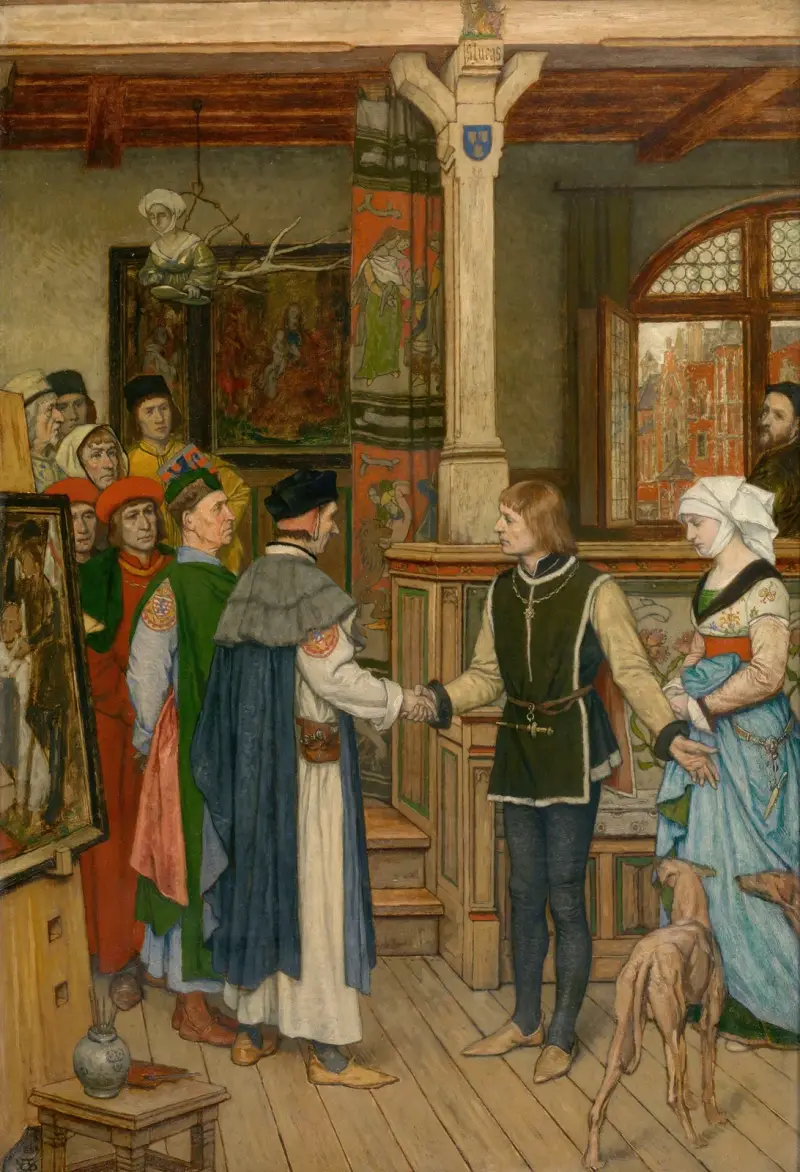 Ämbetsmännen besöker Jan van Eycks verkstad av Albrecht De Vriendt