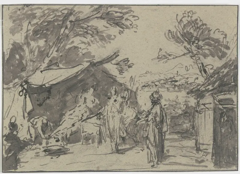 Abraham bewirtet die drei Engel vor seinem Haus von Jacob de Wit