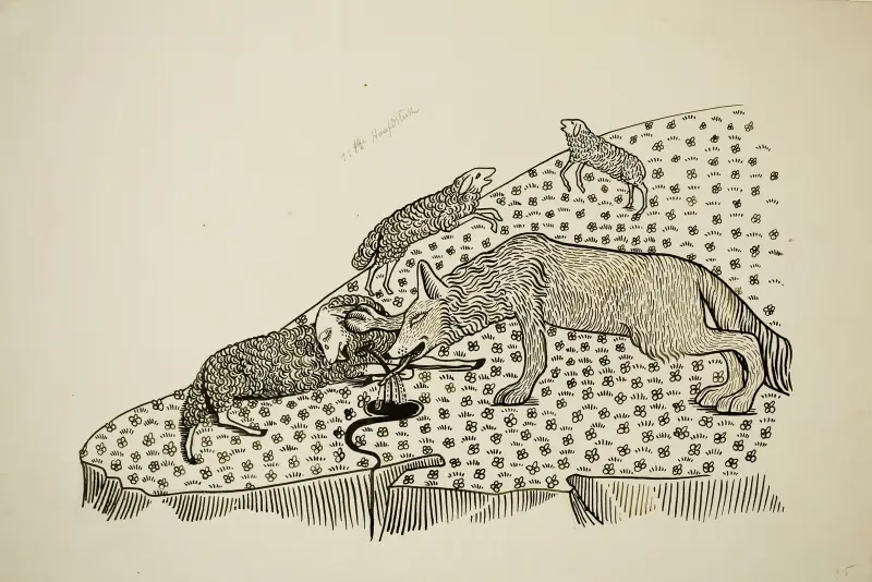 Wie Reineke den König um Aufschub bittet und vor allem Volk seine Generalbeichte ablegt von Gustave Van de Woestijne