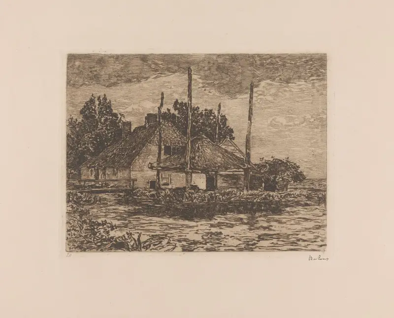 Bondgård med höskrinda av Willem de Zwart