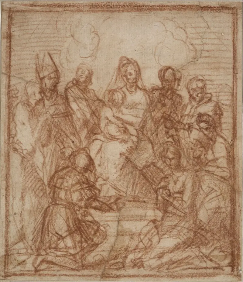 Thronende Madonna mit Kind und acht Heiligen von Andrea del Sarto