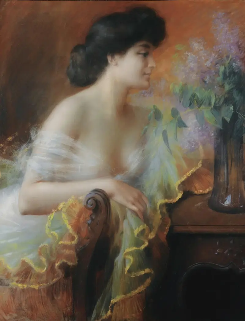 Kvinna med syrenbukett av Delphin Enjolras