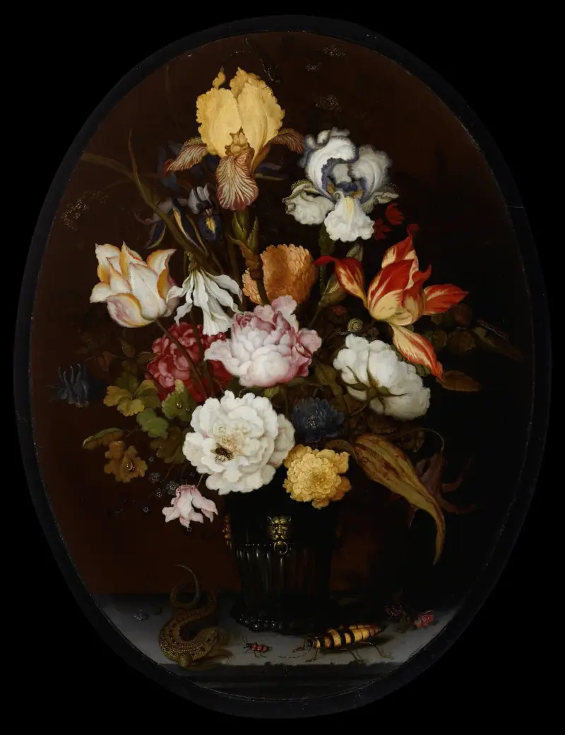 Stilleben med blommor i en glasvas av Balthasar van der Ast