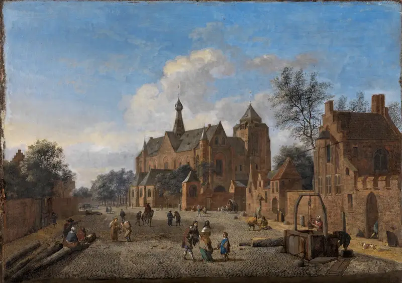 Kyrkplatsen i Veere i Zeeland av Jan van der Heyden
