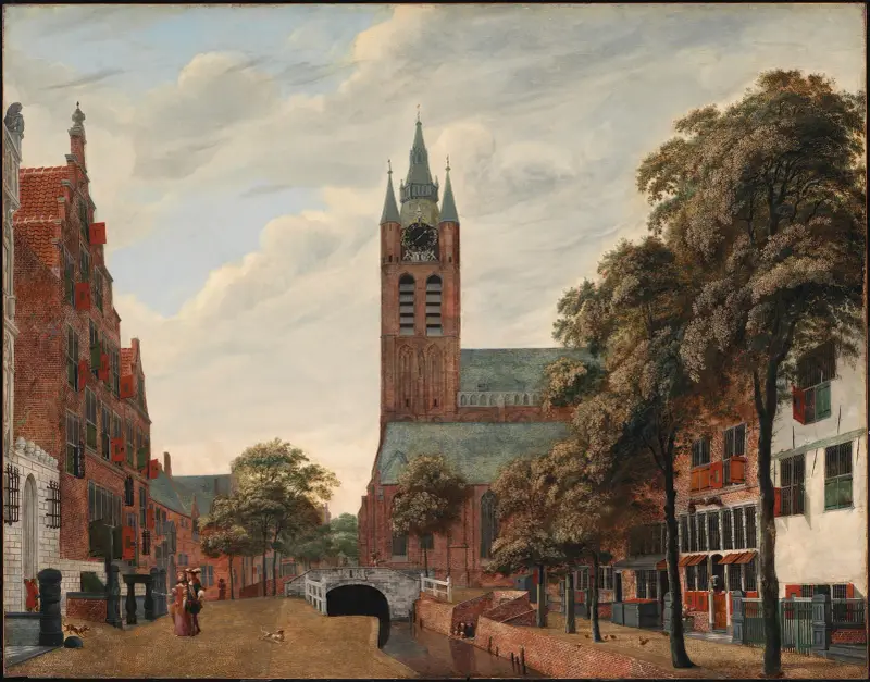 Vy över Oude Delft-kanalen, Delft av Jan van der Heyden