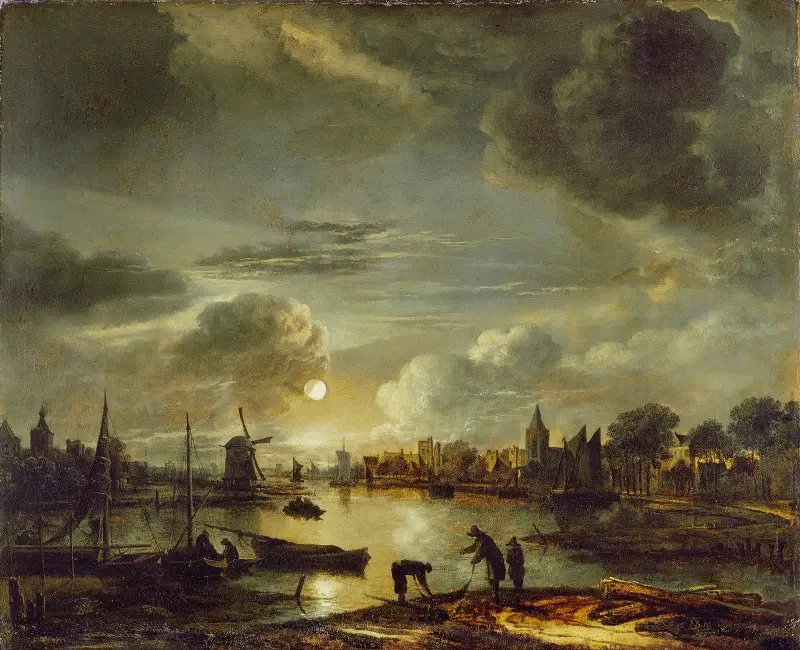Canal Scene by Moonlight av Aert van der Neer