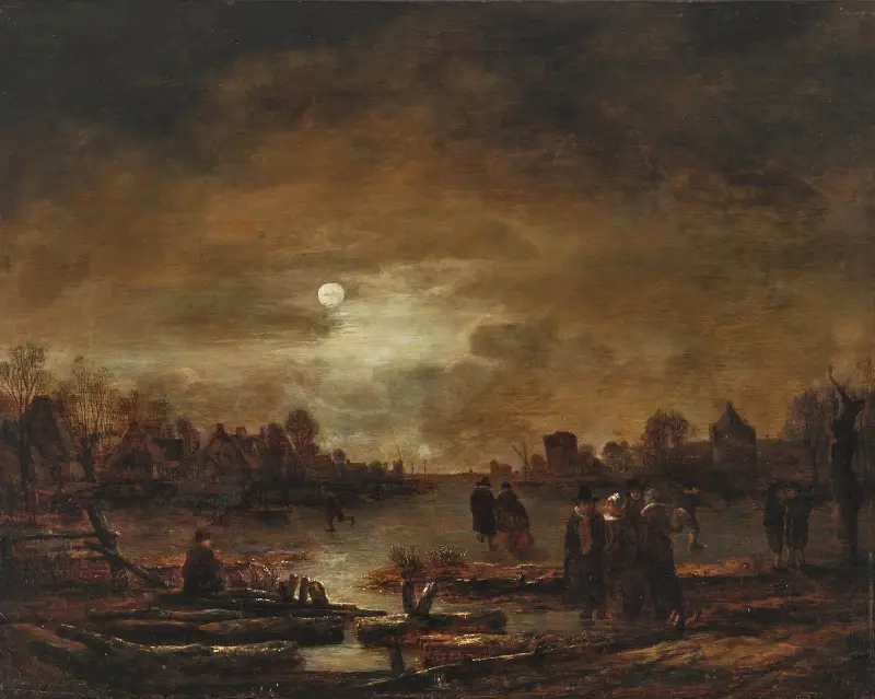 Moonlit river landscape av Aert van der Neer