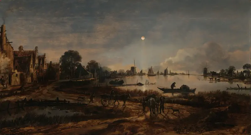 River View by Moonlight av Aert van der Neer