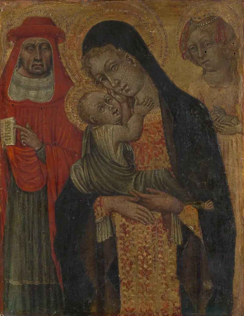 Madonnan med barnet och helgonen Hieronymus och Agnes av Giovanni di Paolo