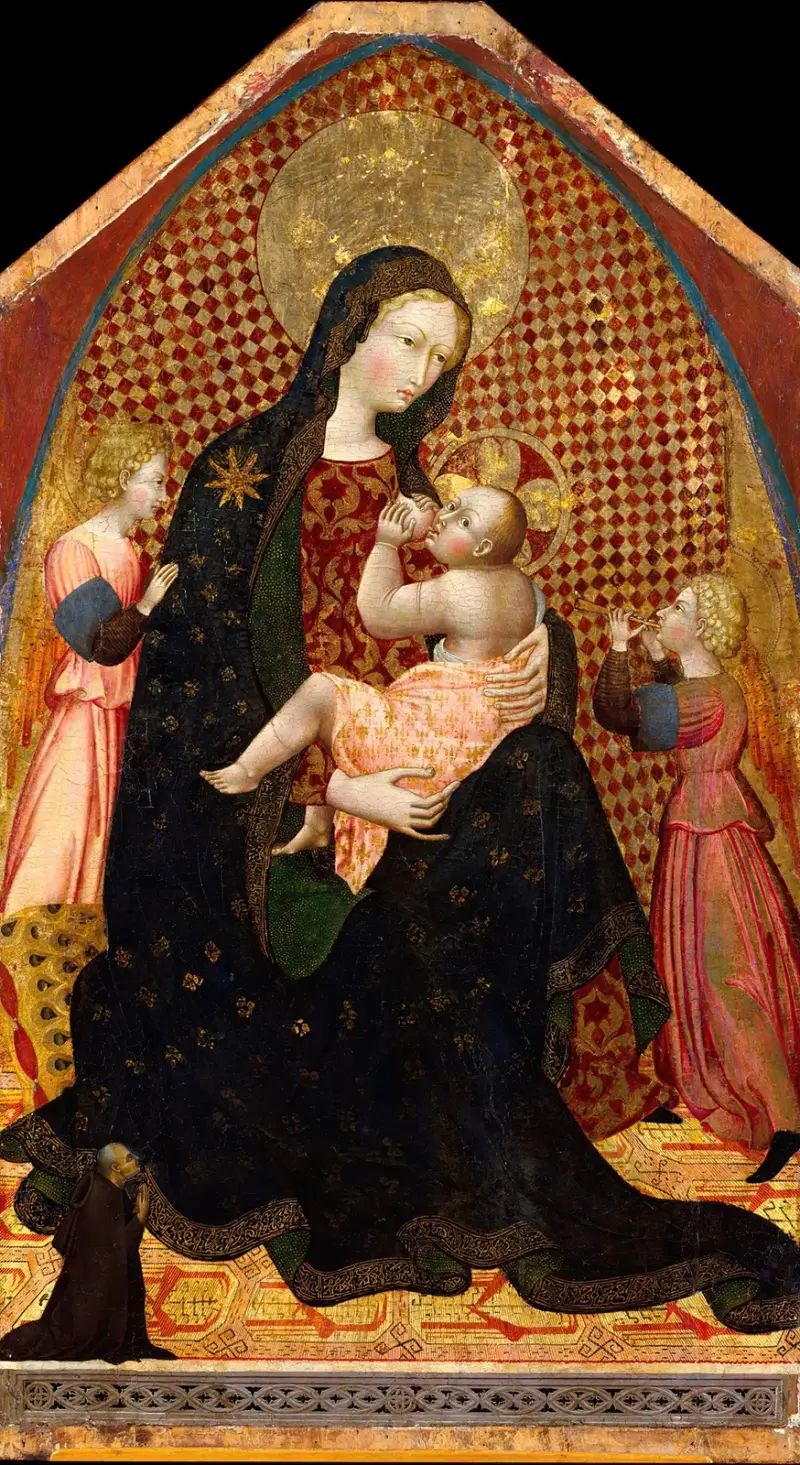 Madonnan med barnet, två änglar och en donator av Giovanni di Paolo
