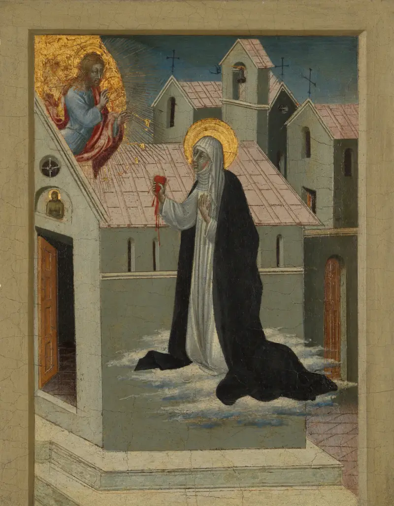 Katarina av Siena byter sitt hjärta med Kristus av Giovanni di Paolo