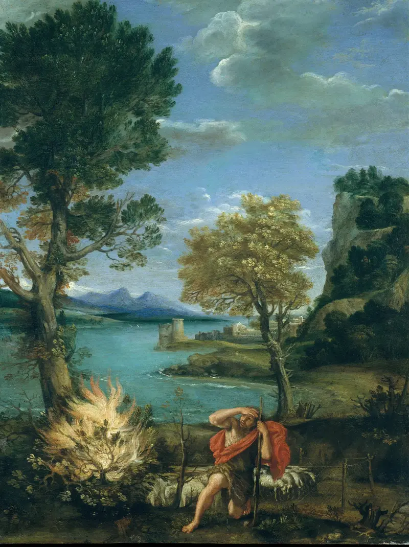 Landschaft mit Moses und dem brennenden Dornbusch von Domenichino