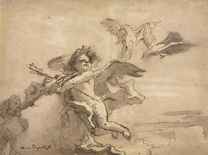 Cupid Blindfolded and Two Doves av Giovanni Domenico Tiepolo