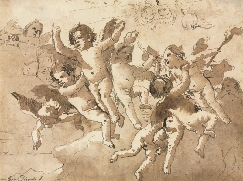 Amor in den Wolken mit dienenden Cheruben von Giovanni Domenico Tiepolo