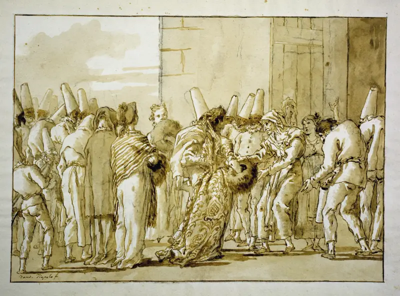 Punchinellas Vater bringt seine Braut nach Hause von Giovanni Domenico Tiepolo