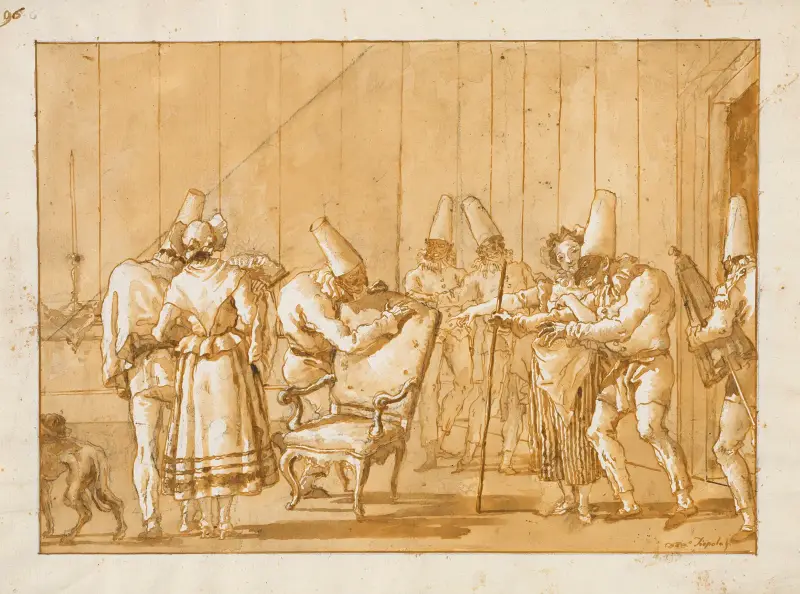 Punchinello hjälps till en stol av Giovanni Domenico Tiepolo