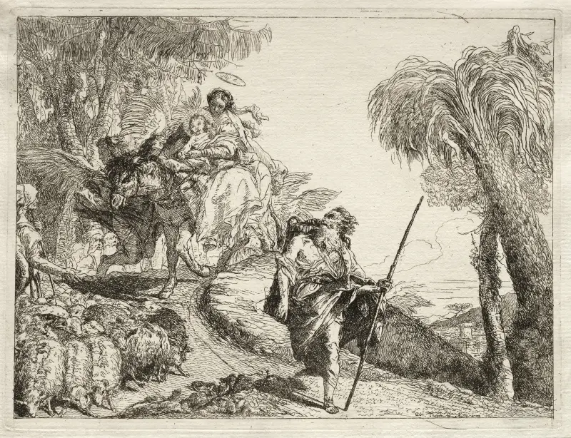 Den heliga familjen och fårflocken av Giovanni Domenico Tiepolo