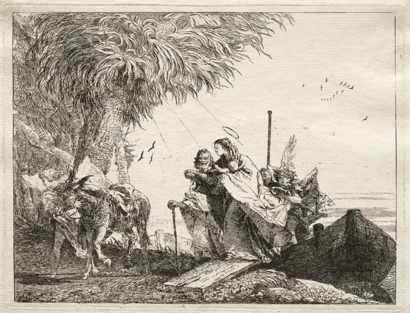 The Holy Family, Disembarking av Giovanni Domenico Tiepolo