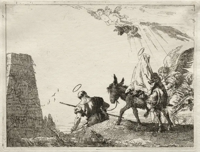 The Holy Family Passing near a Pyramid av Giovanni Domenico Tiepolo