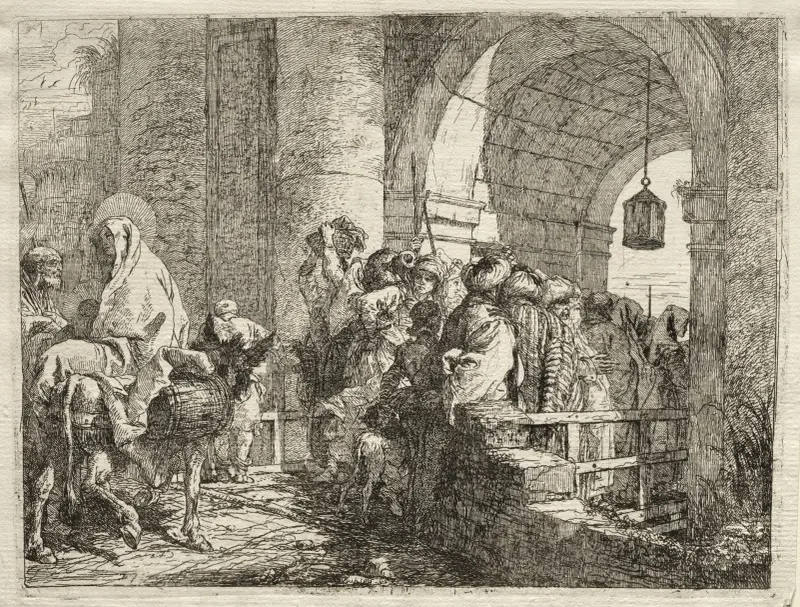 Den heliga familjen passerar under en valvbåge av Giovanni Domenico Tiepolo