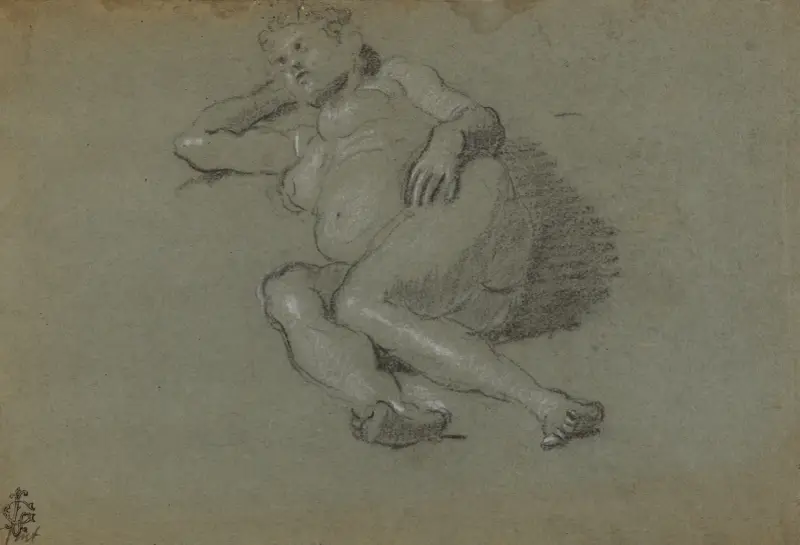 Liggande kvinnlig nakenstudie – nr 2 av Domenico Tintoretto