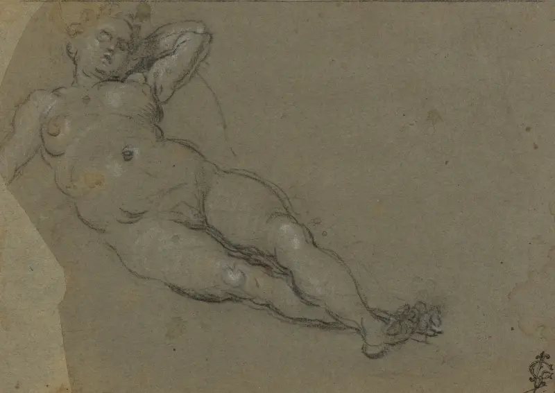 Liggande kvinnlig nakenstudie – nr 4 av Domenico Tintoretto