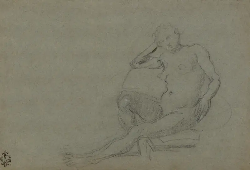 Sittande kvinnlig nakenstudie av Domenico Tintoretto
