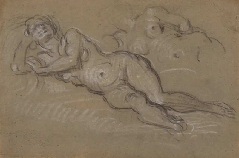 Two Studies of a Reclining Female Nude av Domenico Tintoretto