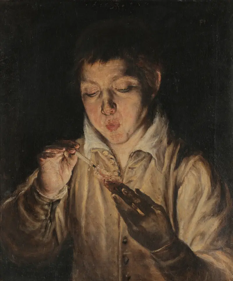 Pojke som blåser på en glödhög av El Greco (Domenikos Theotokopoulos)