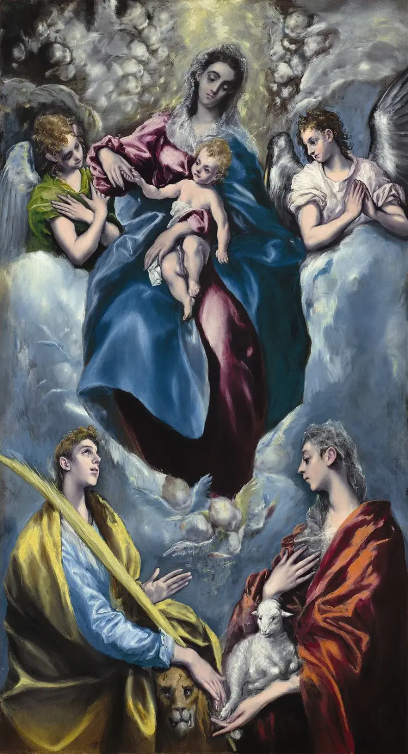 Madonnan med barnet och de heliga Martina och Agnes av El Greco (Domenikos Theotokopoulos)