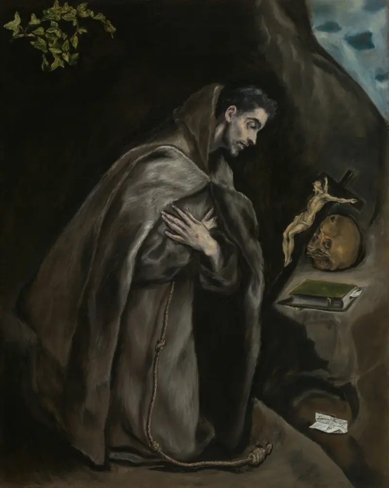 Sankt Franciskus knäböjande i meditation av El Greco (Domenikos Theotokopoulos)