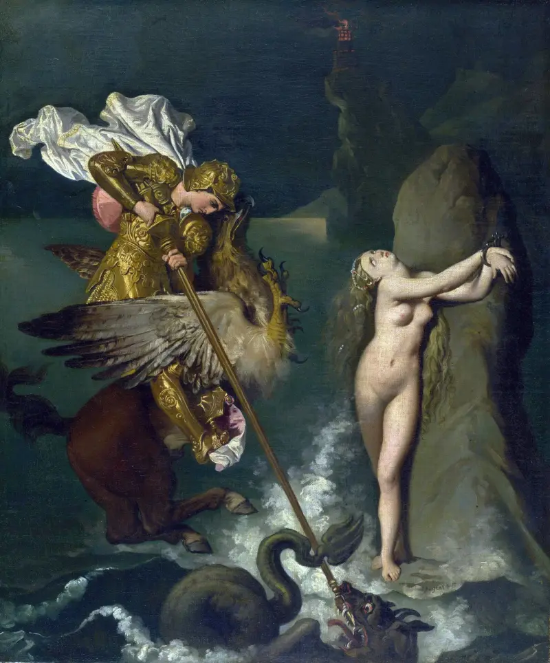 Angelica saved by Ruggiero av Jean Auguste Dominique Ingres