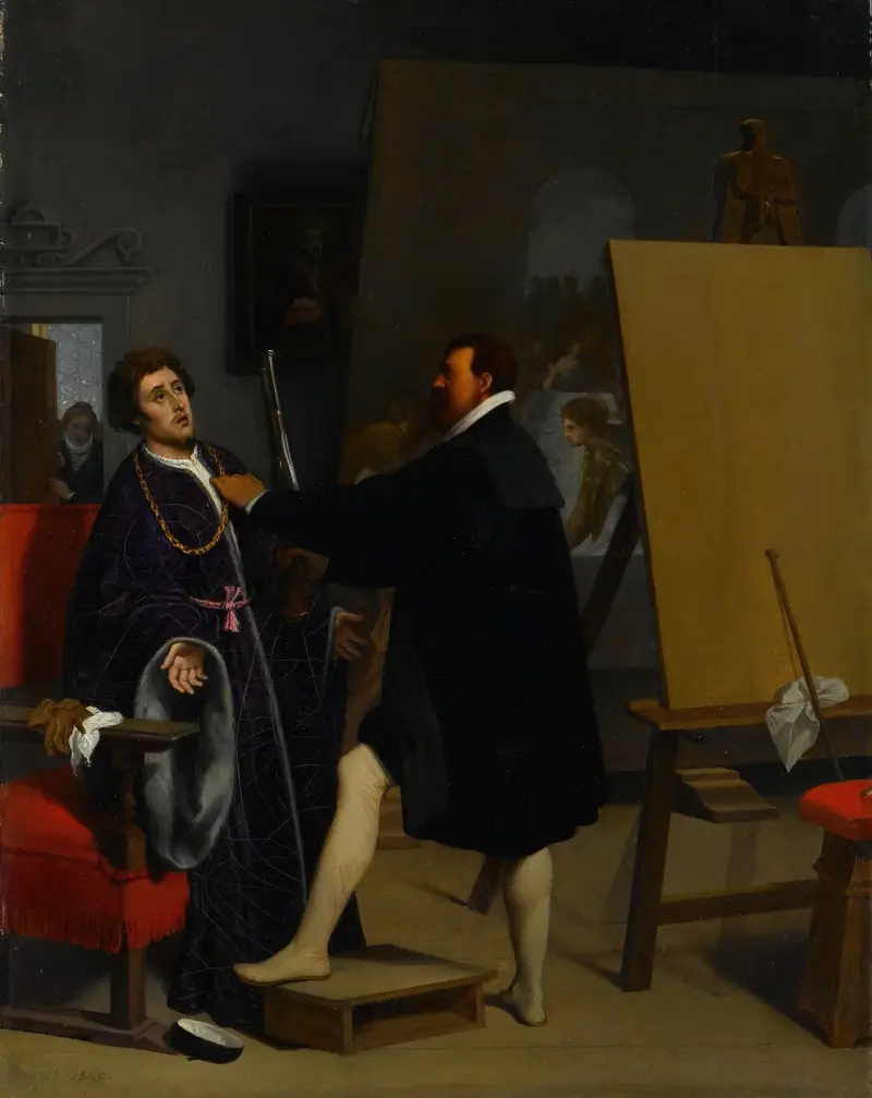 Aretino i Tintorettos ateljé av Jean Auguste Dominique Ingres